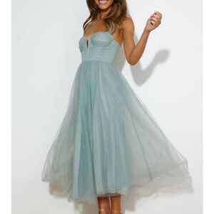 NWT-JardinVue Corset Lace Up Midi Dress Blue